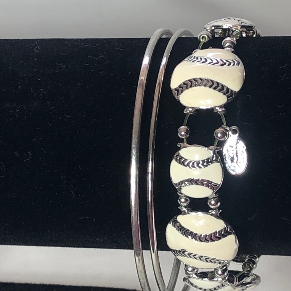 Vintage NWOT White Enamel & Silver Baseball Charm Bracelet